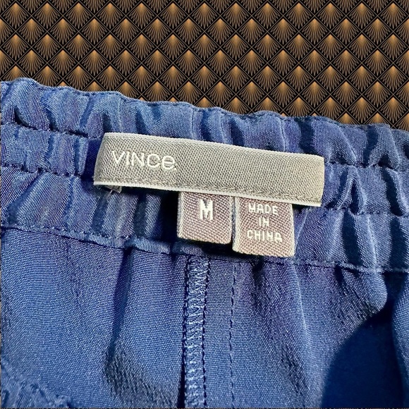 Vince Navy Blue 100% Silk Drawstring Waist Tapered Slim Leg Tuxedo Stripe Pants - Picture 3 of 16